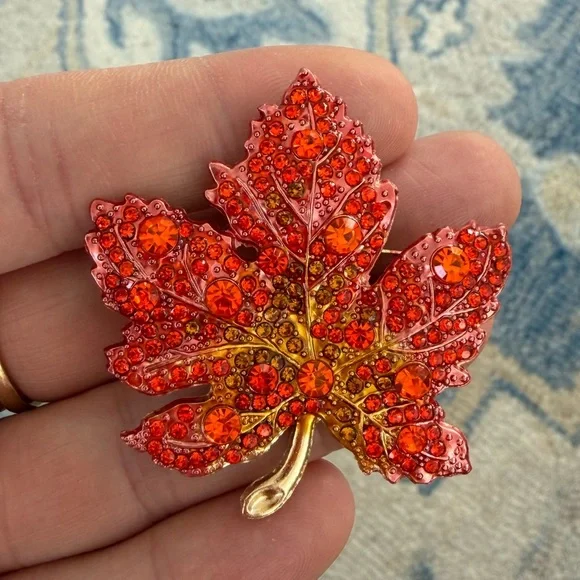 Ember Glow Maple Orange Crystal Autumn Brooch - Picture 7 of 9
